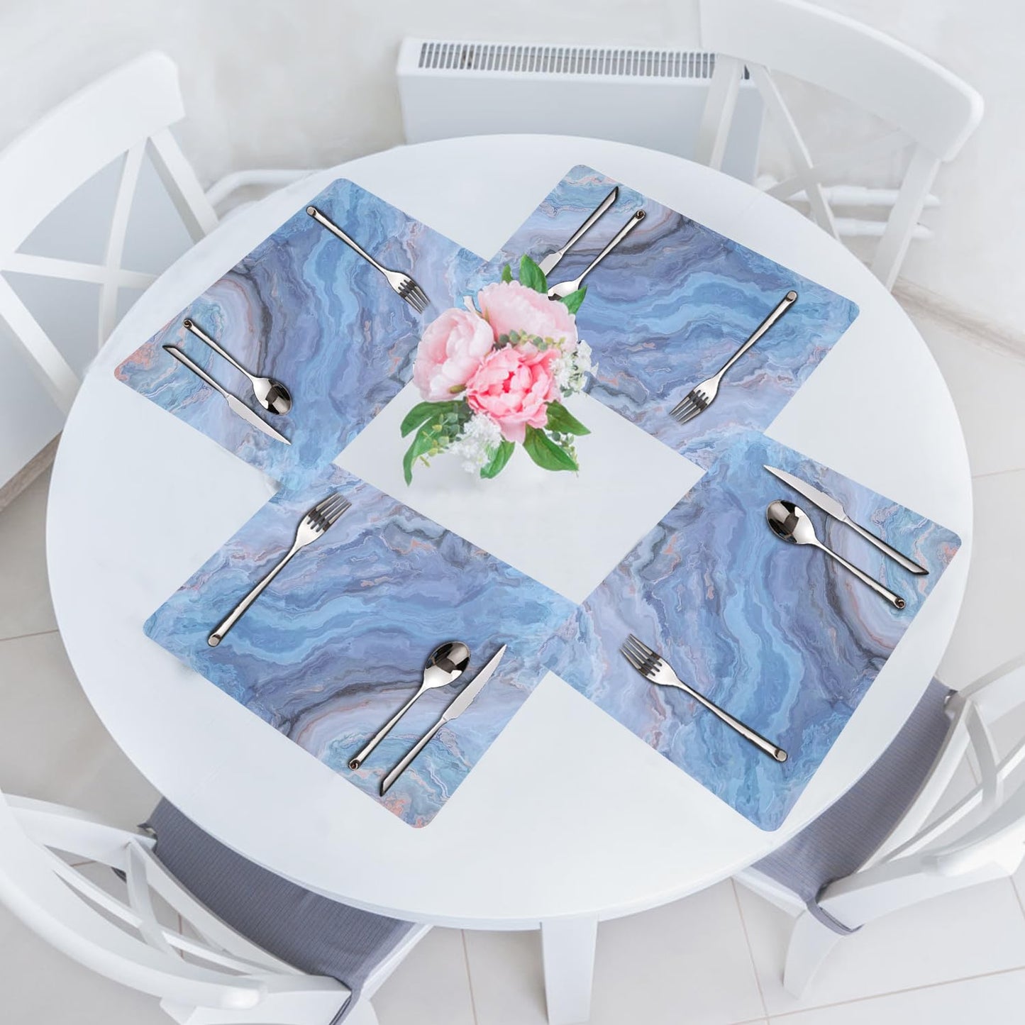 Marble Faux Leather Placemats Set of 4 - Heat Resistant Placemats for Dinner Table, Non-Slip Waterproof Oil-Proof Washable Reusable Placemat for Indoor Outdoor Kitchen Decor, 15.75In*11.81In