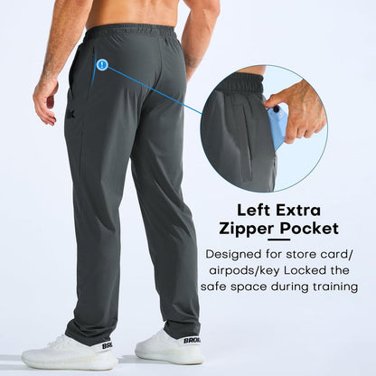 BROKIG Mens LightArmor Workout Sweatpants with Zip Pocket, UPF 50+ Stretch Gym Joggers Men Sweat Pants for Athletic(Small,Dark Grey)