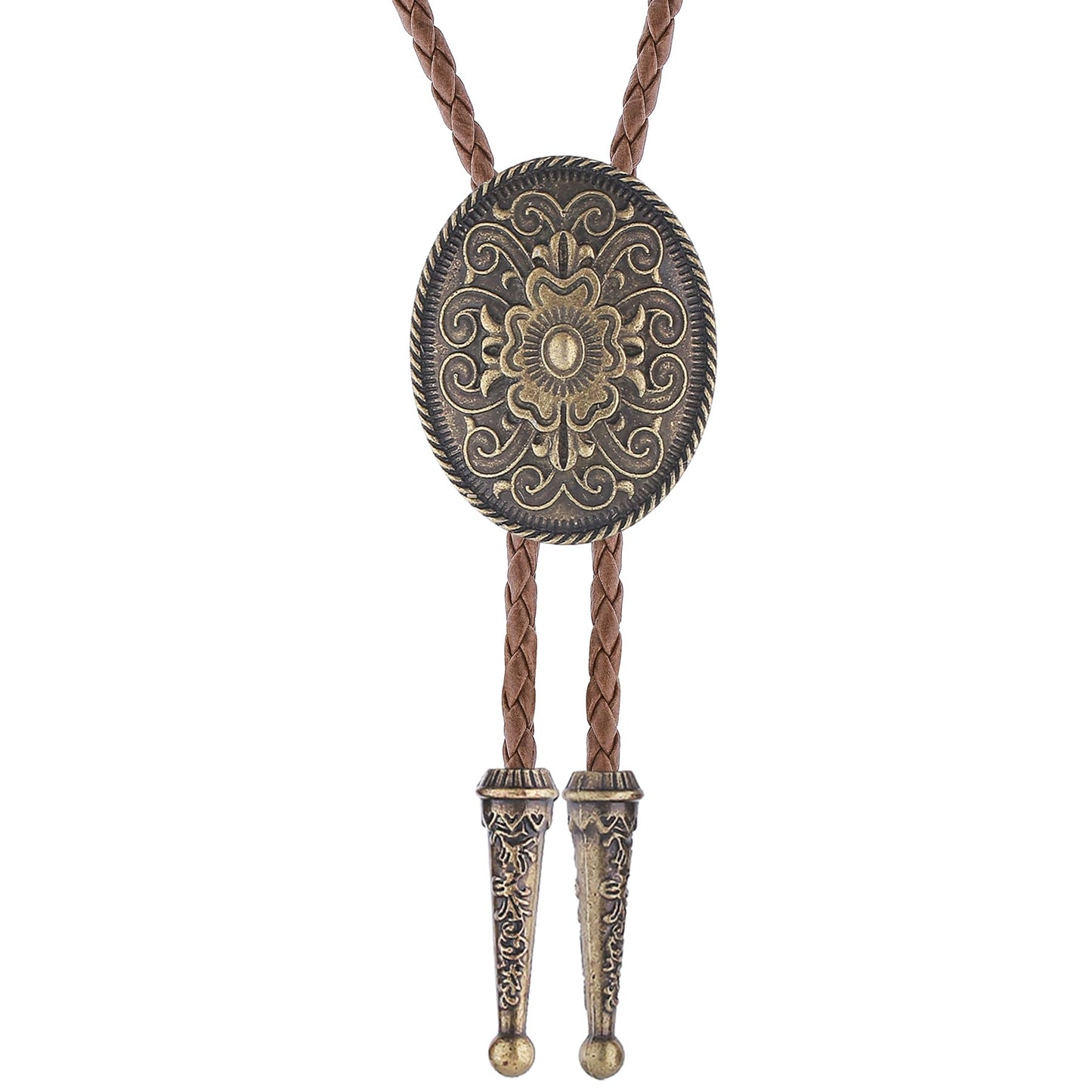 GelConnie Brown Leather Bolo Tie for Men Gothic Western Wedding Necktie Vintage Bolo Tie Flower Western Jewelry for Women