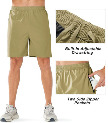 NORTHYARD Men's Athletic Running Shorts Quick Dry Workout Shorts Lightweight Sports Gym Basketball Shorts Hiking Exercise Khaki-7 inches L