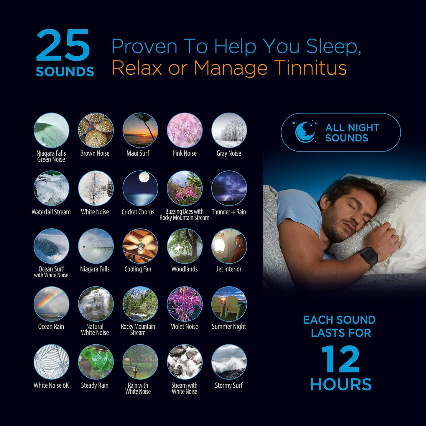 Sound Oasis® Bluetooth® Tinnitus Sound Therapy System® - Sleep Better, Manage and Mask Tinnitus, 25 Built-in Sounds for Tinnitus Relief, 12-Hour Sound Duration