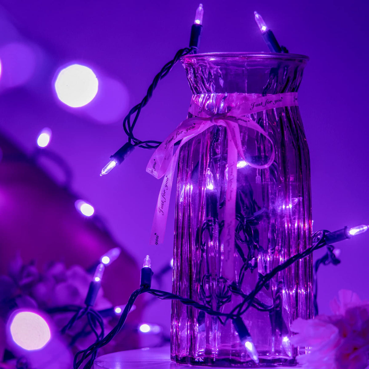 YULETIME 200 Purple LED Christmas Lights, 66 ft Green Wire UL String Light