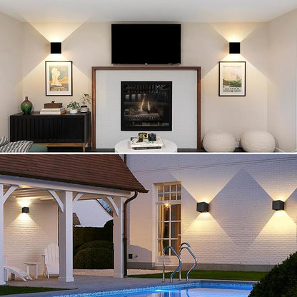 12W 2Pack Outdoor Wall Lights Exterior/Interior,LED Black Outdoor Wall Sconces Light Fixtures Modern,IP65 Waterproof Porch Wall Mounted Lighting Outside,Wall Lamps for Garden Patio Park