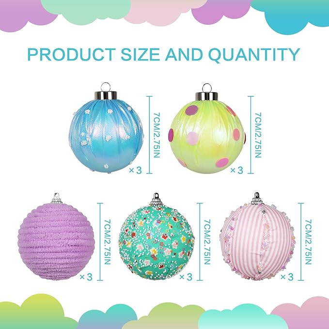 SY Super Bang 15PCS Christmas Ornaments Set, 8CM/3.14" Macaroon Shatterproof Ball Ornaments for Christmas Tree Hanging Decorations, for Home Holiday Party Xmas Decor.