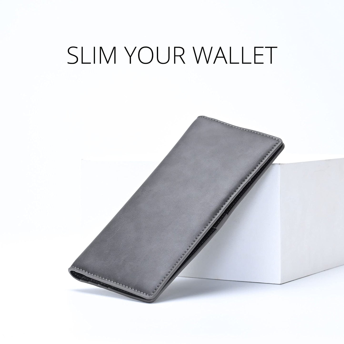 Alldaily Ultra Slim Thin Women Wallet RFID Blocking Credit Card Holder Bifold Long Ladies Billfold (Grey)
