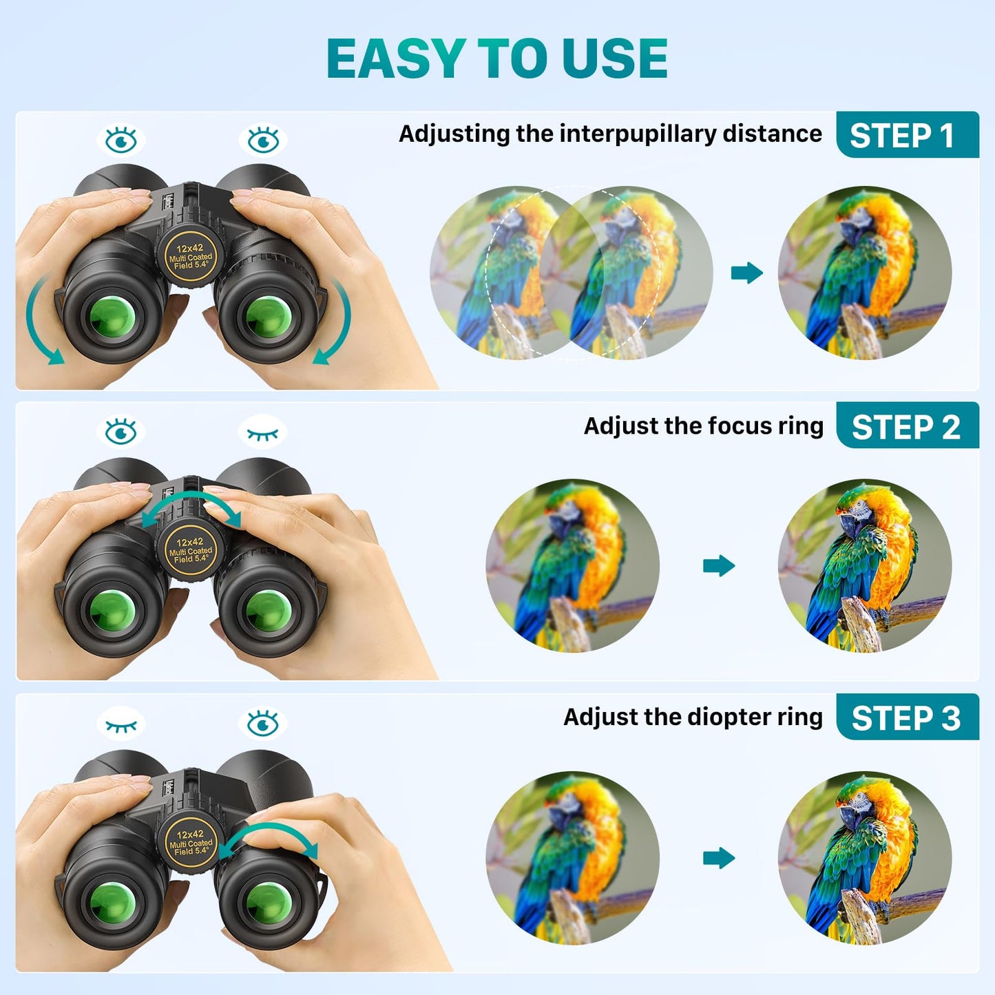 Kylietech 12X42 Binoculars for Adults with Universal Phone Adapter, HD Waterproof Fogproof Compact Binoculars for Bird Watching, Hunting, Hiking, Sports, and Concerts with BAK4 Prism FMC Lens