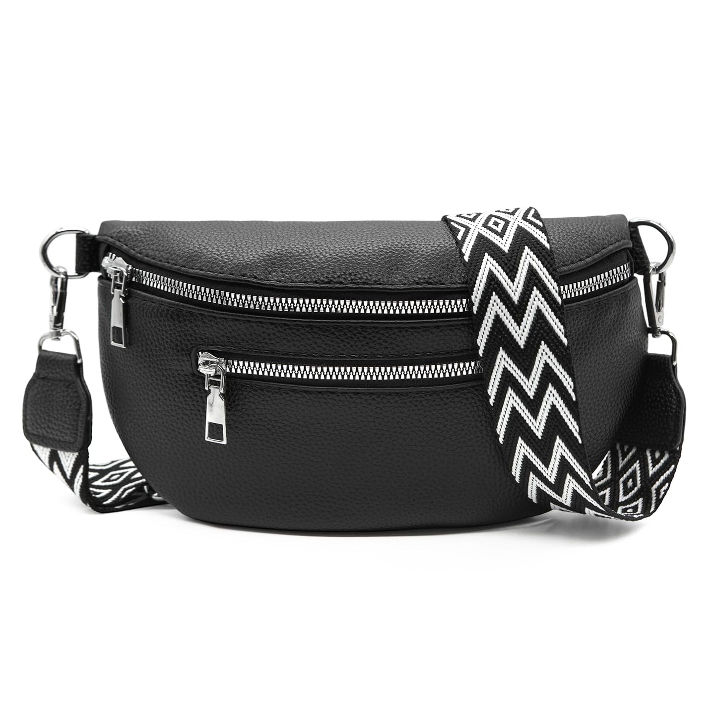 Long Keeper Faux Leather Crossbody Bags Bum Bag for Women Fanny Pack Lady Trendy Shoulder Sling Bag Waist Bags Belt Bag (Matte Black)