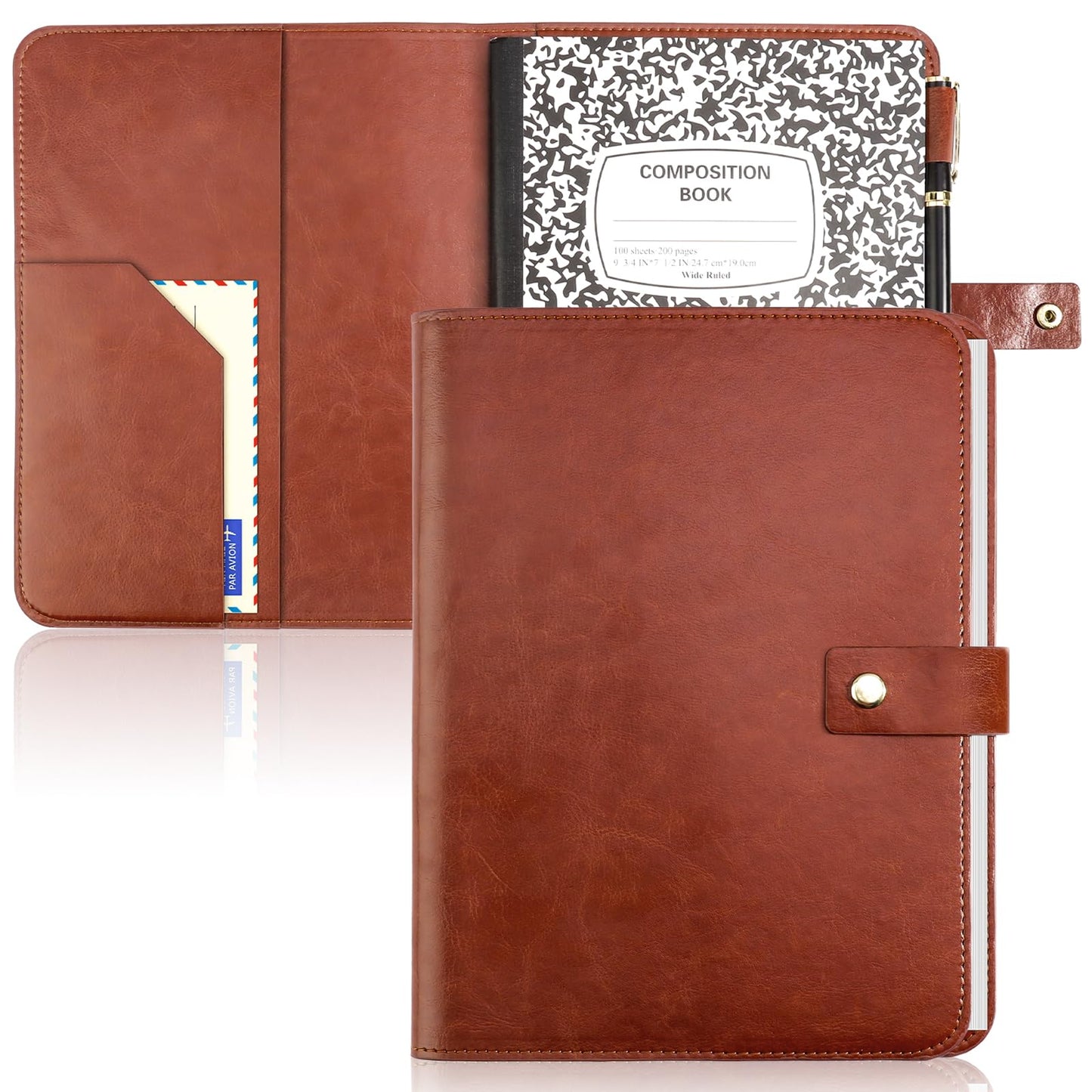 PU Leather Composition Notebook Cover 9 3/4 X 7 1/2 in with Composition Book 100 Sheets Vintage Rustic Distressed Leather Journal Notebook Cover Portfolio for School Office Home (Brown)