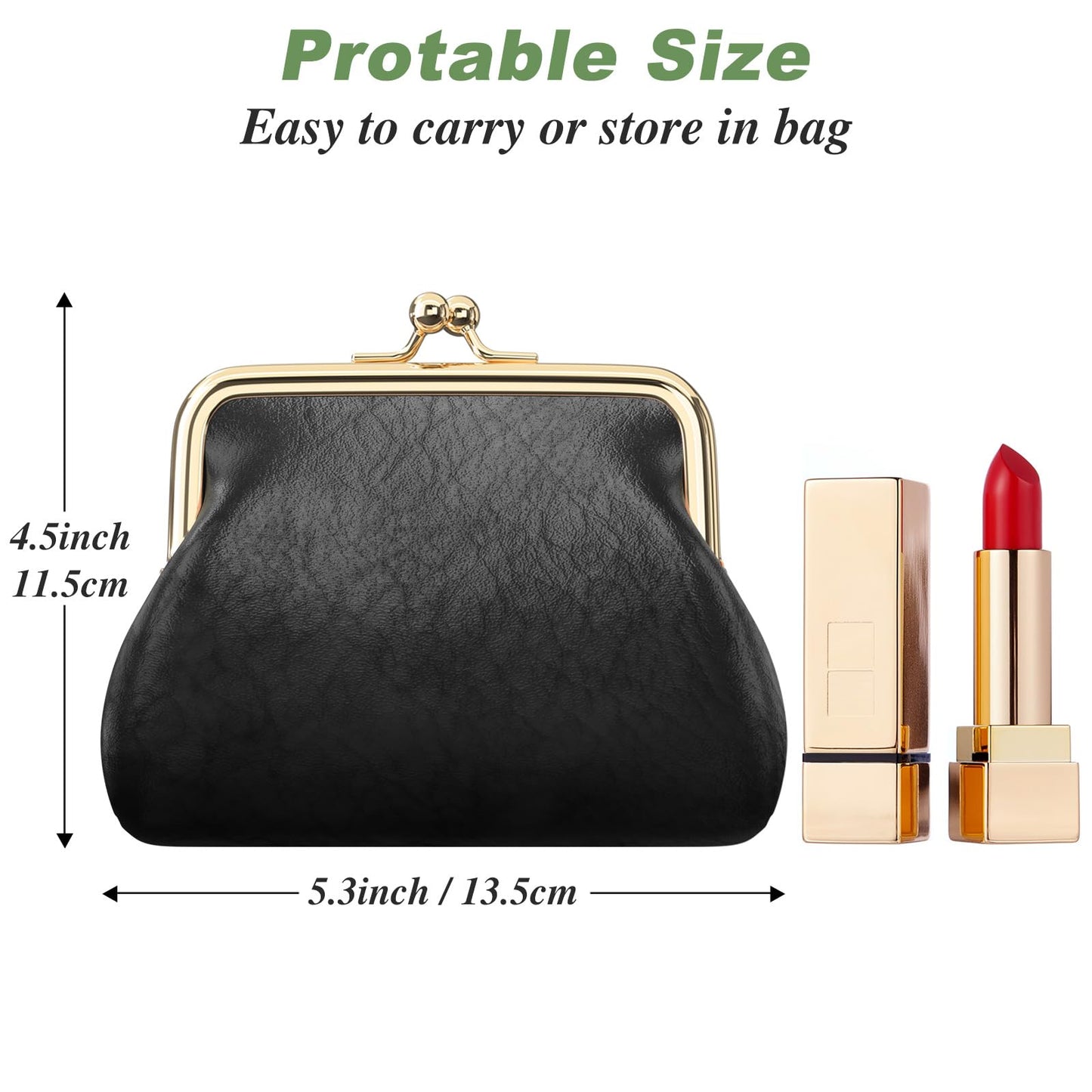 Coin Purse, Small PU Leather Change Purse, Coin Wallet with Clasp, Car Change Holder Pouch for Woman Men Kids Girls, Black