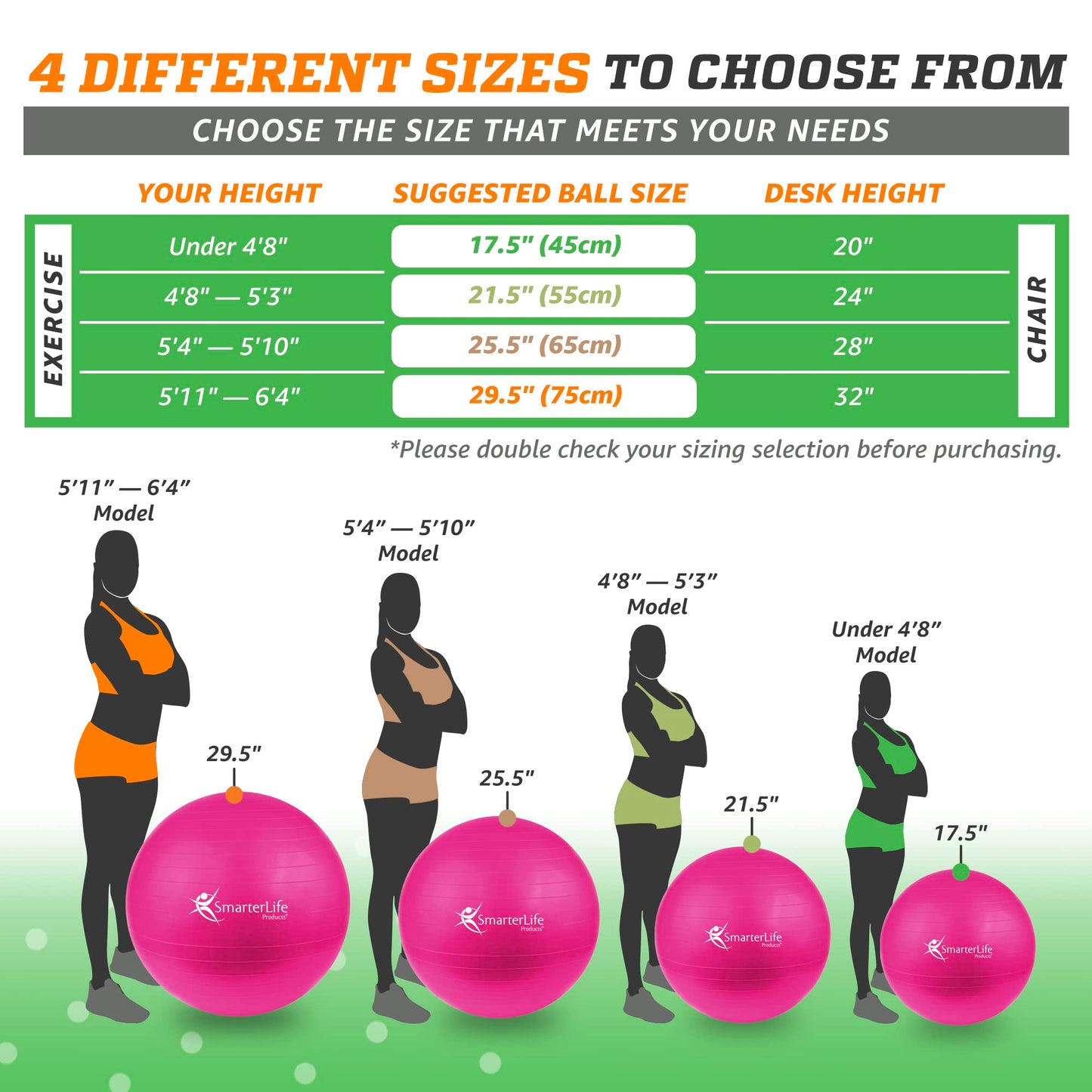 SmarterLife Exercise Ball Yoga Ball for Fitness, Balance, Stability, or Pregnancy, Gym Ball for Core Workout, Physical Therapy, Yoga Ball Chair for Office, Anti-Slip Anti-Burst