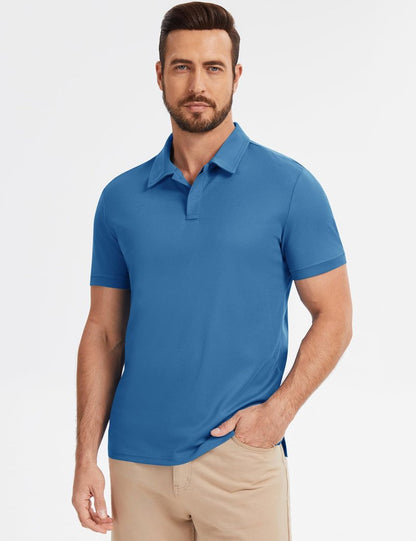 Poriff Golf Shirts for Men Stay-Crisp Collar Dry Fit Performance Moisture Wicking Short Sleeve Polo Shirt Activewear Royal Blue L