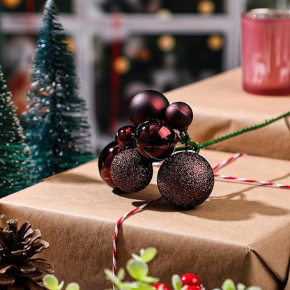 8 Pcs Coffee Christmas Tree Picks 7.87 Inch Christmas Balls Ornaments Xmas Hanging Decorations for Xmas Tree Topper DIY Wreath Holiday Floral Vase Fillers Crafts Home Decor