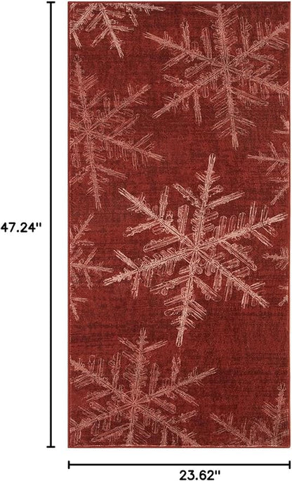 Lahome Snowflake Christmas Area Rug, 2x4 Washable Christmas Kitchen Rugs for Entryway Soft Doormat Indoor, Small Red Rug Non-Slip Holiday Decor Entryway Rugs for Bathroom Bedroom(2x4ft,Red)