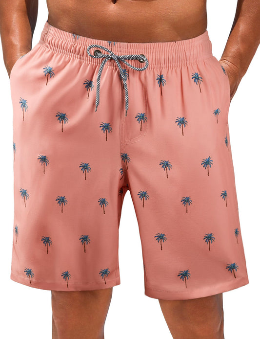 ELETOP Men's Swim Trunks Quick Dry Bathing Suit Swimming Board Shorts Mesh Lining Beach Swimwear Orange Pink L