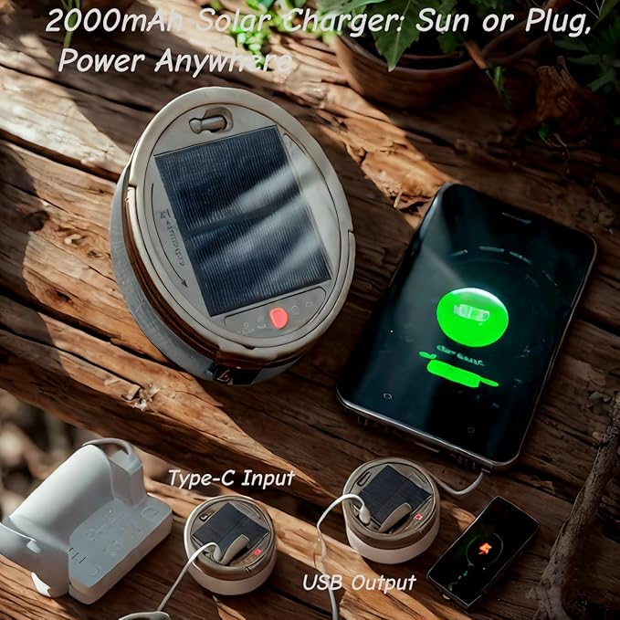Camping String Lights Solar USB Rechargeable, Retractable String Lights Camping 4 in 1 Led Roll Up Waterproof Outdoor Hanging Fairy Lights 33FT with 8 Modes for Tent Garden Party Festival