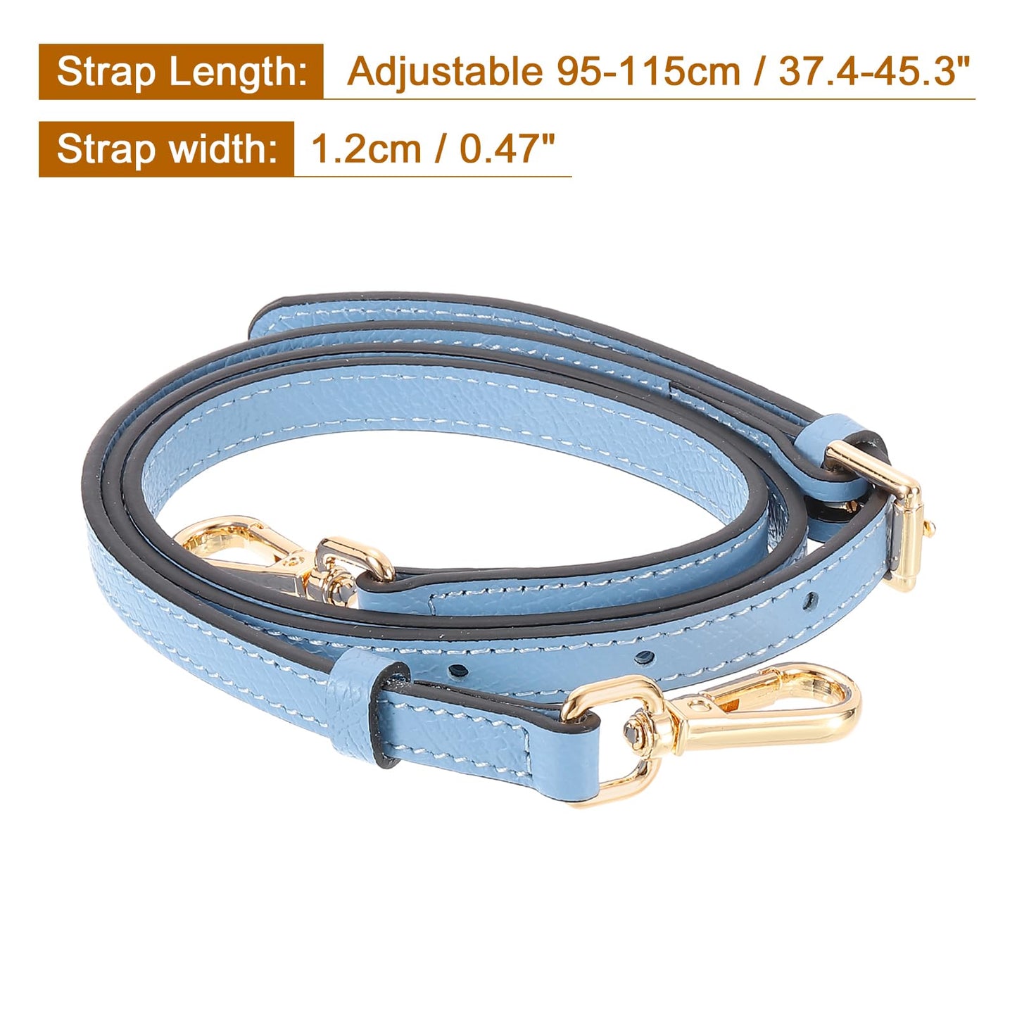 uxcell Genuine Leather Bag Strap Replacement Adjustable Crossbody Bag Straps, 37.4-45.3 Inch Purse Strap for Shoulder Bag Handbag Purse, Blue, Gold Buckle