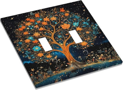 Magical Life Tree in Night Sky Light Switch Covers Double Toggle 2 Gang Wall Plate Dual Decorative Switchplate Electrical Faceplate for Farmhouse Living Room Decor