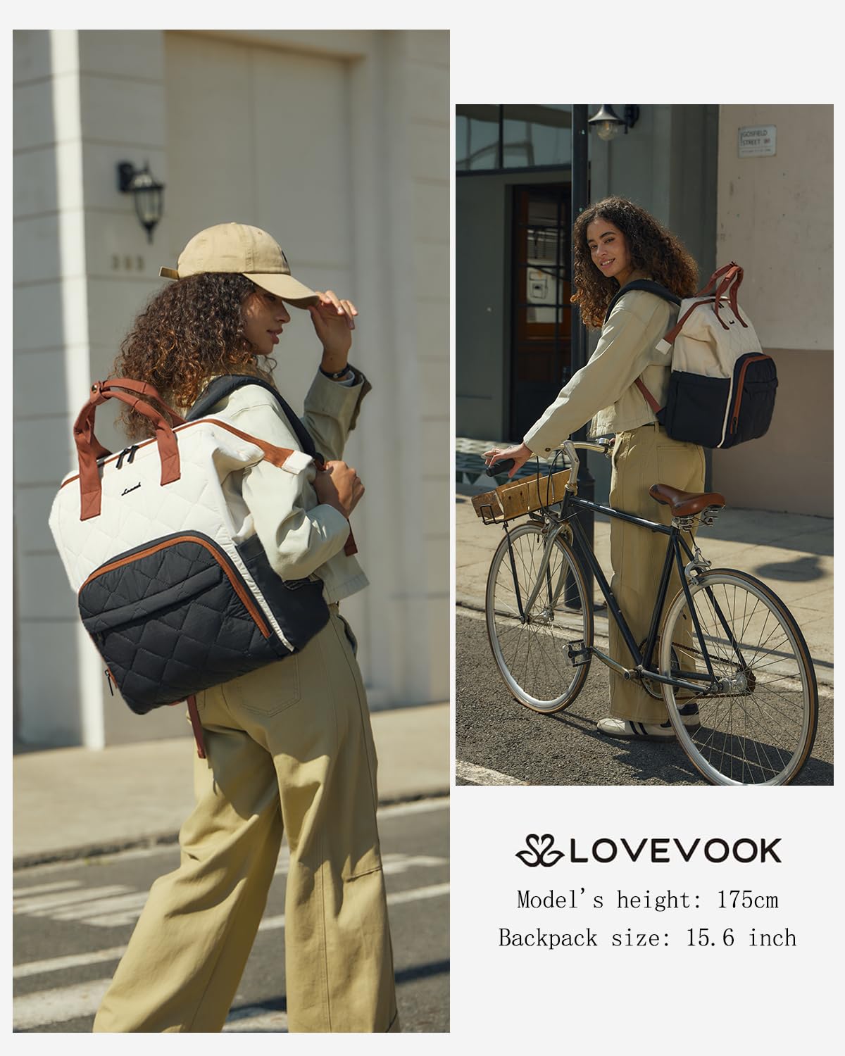 LOVEVOOK Laptop Backpack for Women, 15.6 inch Work Travel Backpack Purse, Puffer Quilted Laptop Backpack Casual Daypack for Nurse Teacher，Black-White-Gray