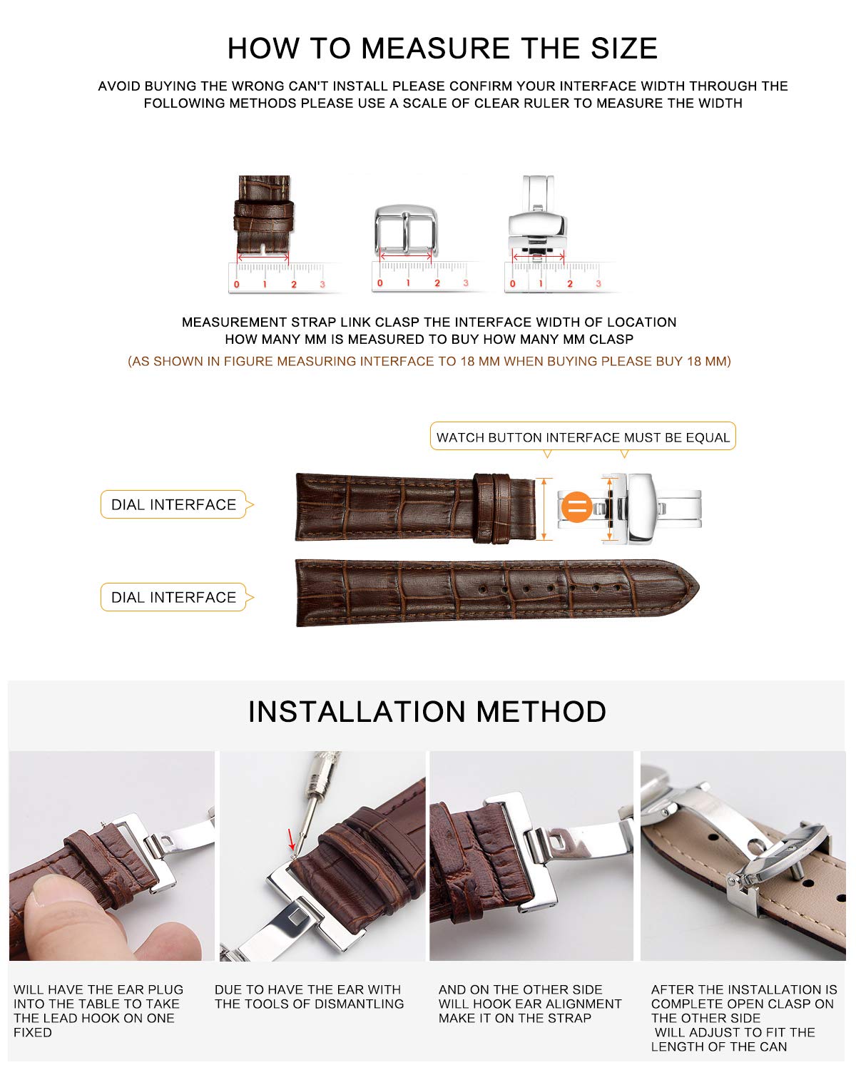 BINLUN Stainless Steel Deployment Clasp Replacement Watch Clasp Buckle for Leather Watch Bands Straps in Gold,Rose Gold,Silver,Black(12mm,14mm,16mm,18mm,20mm,22mm)