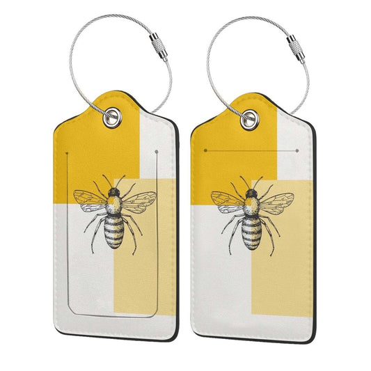 Bvkilrvc 2 Pcs Luggage Tag for Suitcase, Cute Bee Unique Leather Suitcase Tags with Privacy Cover ID Label Stainless Steel Loop Privacy Cover Travel Tags for Women Men Baggage Bag Backpack