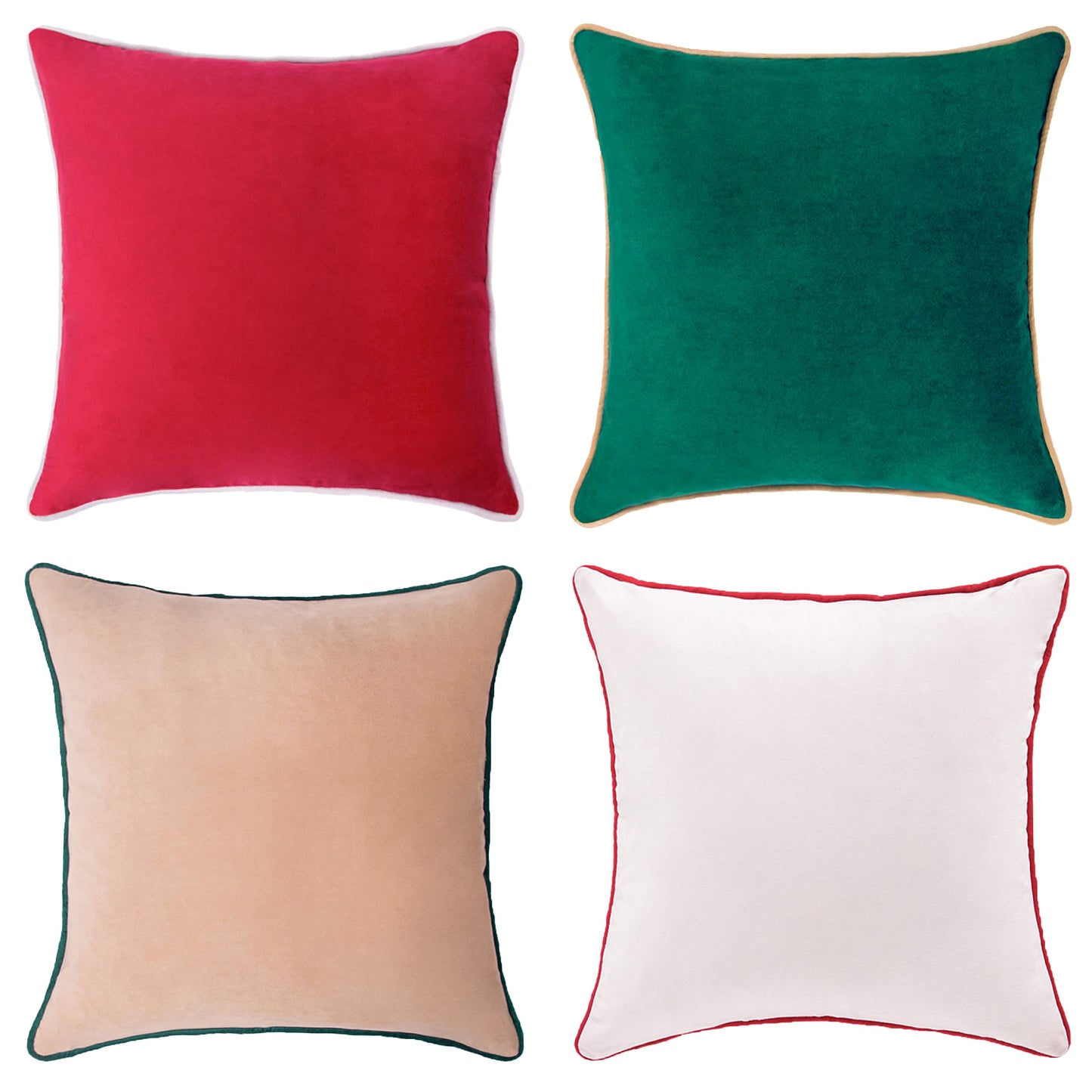 MONDAY MOOSE Christmas Decorative Throw Pillow Covers Cushion Cases, Set of 4 Soft Velvet Double-Sided Designs, Mix and Match for Home Decor, Pillow Inserts Not Included (18x18 inch, Red/Green)