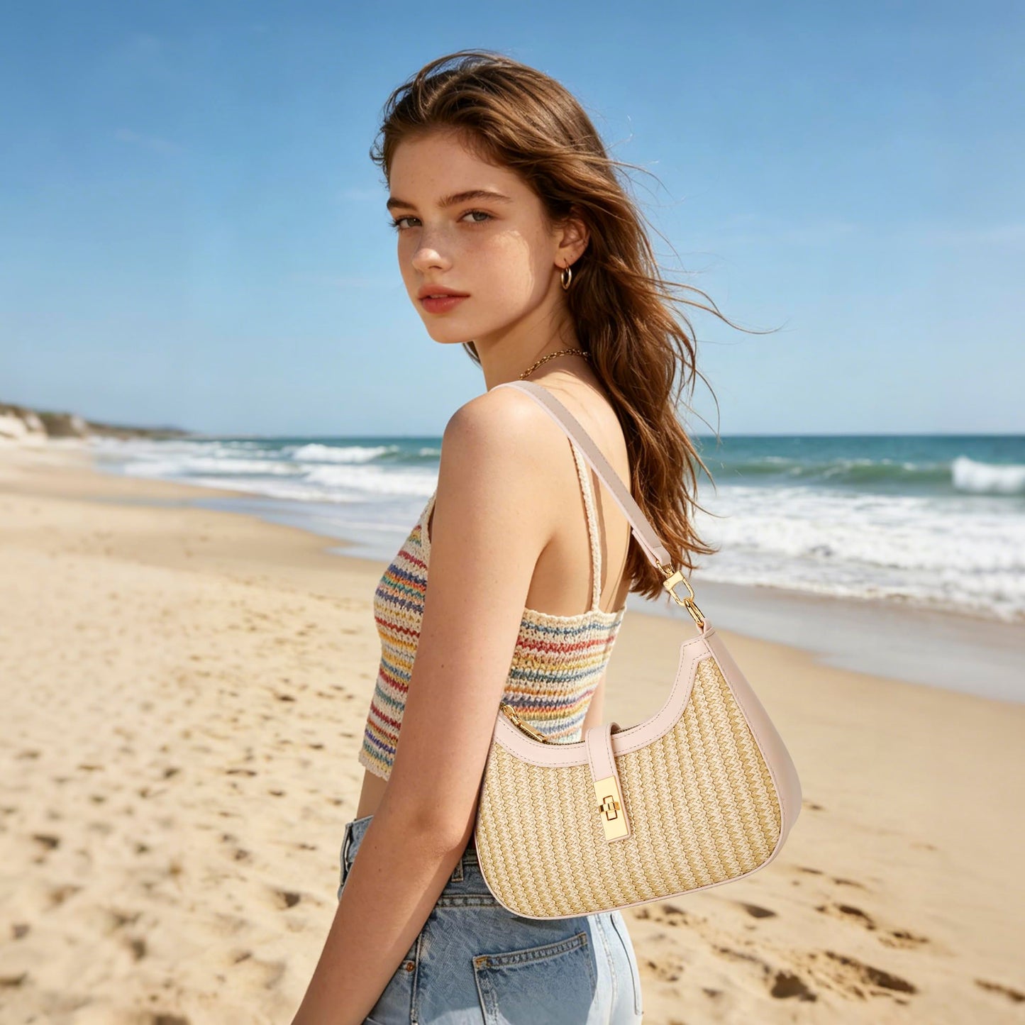 KKXIU Shoulder Bag for Women Cute Hobo Handbag and Vegan Leather Retro Small Clutch Purse with Zipper Closure