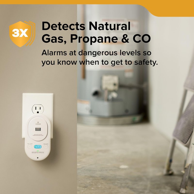 Kidde Carbon Monoxide + Explosive Gas, Natural Gas & Propane Alarm, Plug-in with AA Battery Backup, Digital Backlit Display, 85 dB Alarm, Rotating Plug, LED Status Indicators, 5th Edition, COPDLG