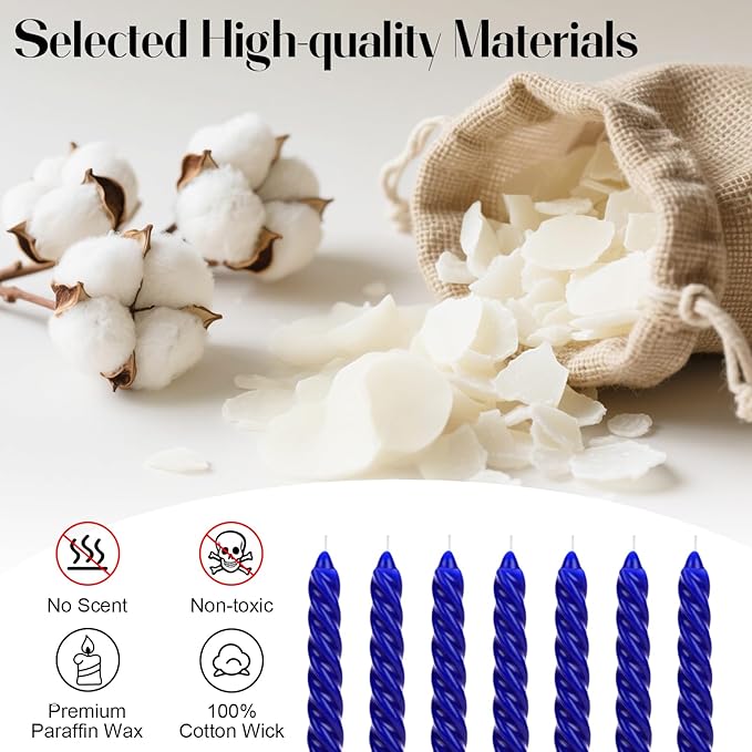 Tobeape Blue Twisted Taper Candles Set of 12, 10 Inch Tall Unscented Dripless, Smokeless Spiral Tapered Candlestick for Wedding Home Décor Dinner Hanukkah - 8 Hour Long Burning