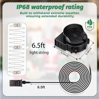 4-Pack Inflatable Fan Replacement, 1.0A Air Fan Blower with 1.25A Adapter and 3 LEDs Bulbs Light Strings for Halloween, Thanksgiving and Christmas Inflatables (IP68 Waterproof, 5.0 * 5.0'')