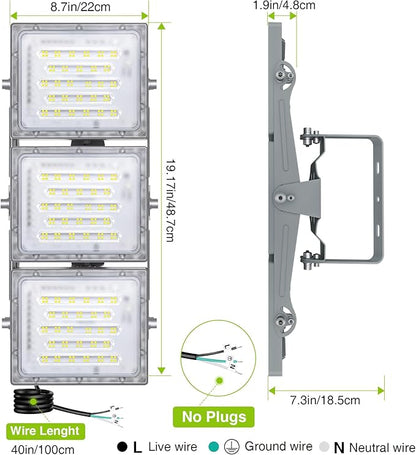 STASUN LED Flood Light Outdoor, Max Series 300W 30000lm 6000K Daylight IP66 Waterproof, Commercial Parking Lot Light,3 Heads for Yard Street Stadium Floodlight Bright Security Lights for Outdoor Area
