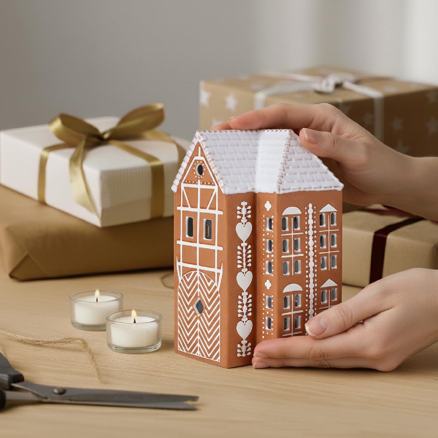 Kahler Gingerbread Lighthouse | Brown and White Stoneware | Large 6.7 Inch