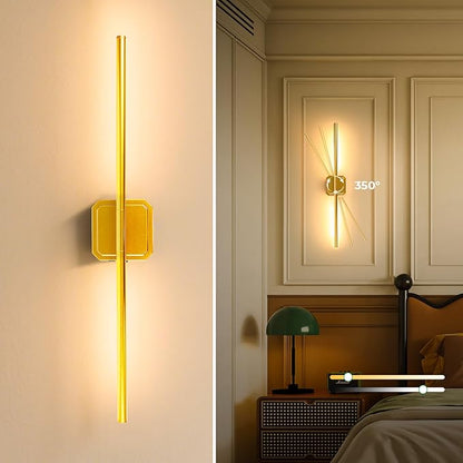 1 Pack 10000mAh Detachable Battery Operated Wall Sconce, 360°Rotate Wireless Wall Light,3000-6500K Dimmable, Rechargeable Wall Lamp for Bedroom, Living Room, 28.3 Inch Gold