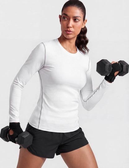 WANAYOU White Compression Shirts Woman Long Sleeve Dry Fit Long Sleeve Workout Tops for Women White Running Athletic Shirt Undershirt Moisture Wiking Base Layer Gym Hiking 3 Pack M