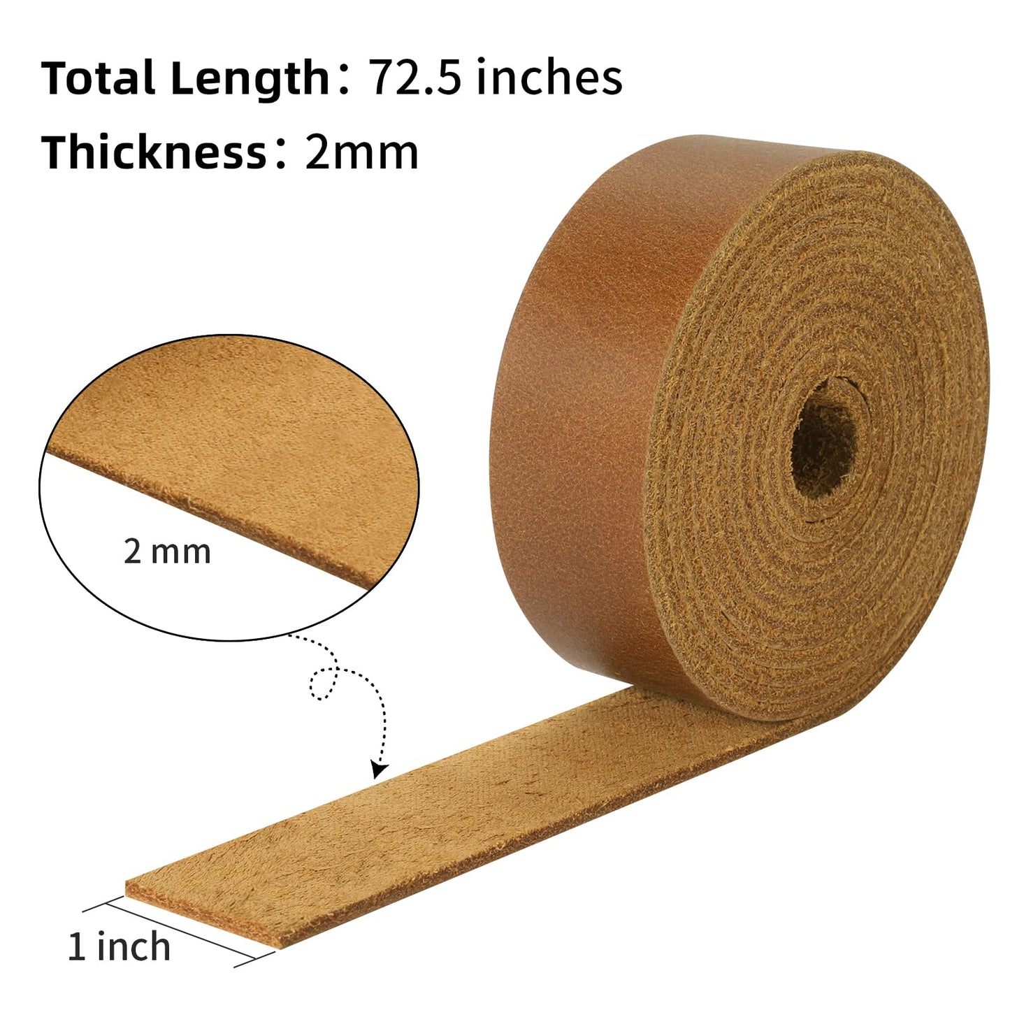 Ringsun 1 Inch Wide Flat Leather Straps for Crafts, Full Grain Leather Strips Cord String for Crafts, Tooling (2mm Thick 72.5 Inches Long Bourbon Brown)