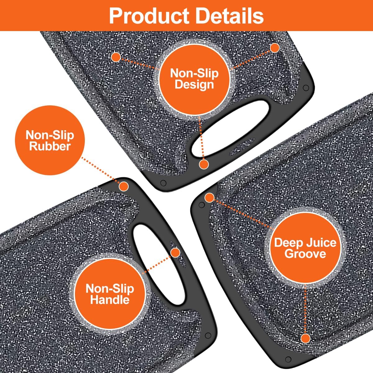 KIMIUP Kitchen Cutting Board (Set of 3),Professional Chopping Boards Sets,Dishwasher Safe Cutting Boards With Juice Grooves & Carrying Handle & No BPA