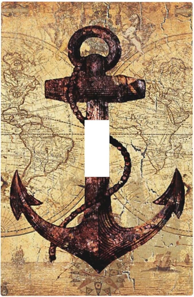 Anchor Nautical Vintage Map 1 Gang Single Toggle Light Switch Covers Decorative Wall Plate Switchplate Electrical Faceplate for Office Livingroom Home Decor
