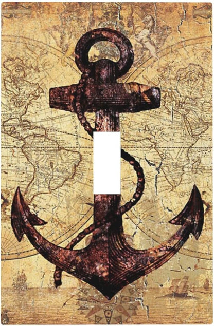 Anchor Nautical Vintage Map 1 Gang Single Toggle Light Switch Covers Decorative Wall Plate Switchplate Electrical Faceplate for Office Livingroom Home Decor
