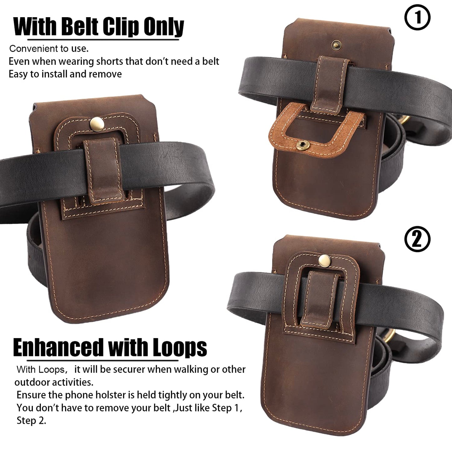 Topstache Leather Phone Holster for iPhone 17/16/15/14/13 Pro Max & Plus - Belt Clip Cell Phone Case for Galaxy S25/S24/S23 Ultra & Plus - Leather Belt Holder Pouch for Men, XL,Darkbrown