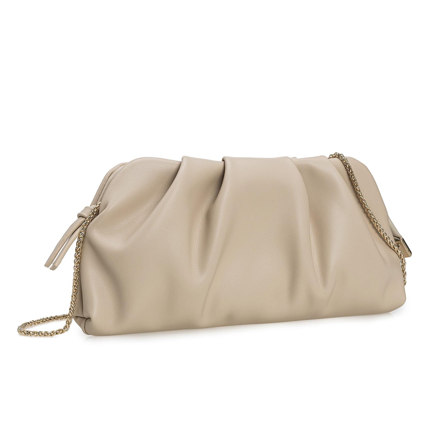 CHARMING TAILOR Chic Soft Vegan Leather Clutch Bag Dressy Pleated PU Evening Purse for Women (Beige)