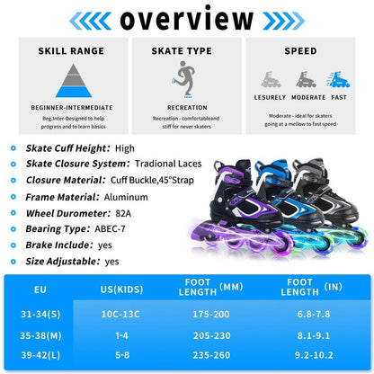 MammyGol Adjustable Inline Skates for Girls Kids Boys Youth with Light up Wheels, Rose Red Beginner Blades Roller Skates for Boys Size 1 2 3 4 Ages 4-12