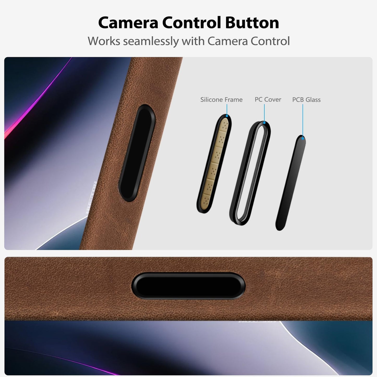 Belemay Handcrafted Crazy Horse Leather Case for iPhone 16, Compatible with MagSafe, Vintage Aesthetic, Two-Tone Effect, Unique Patina, Camera Control Button, Metal Buttons (6.1"), Vintage Brown