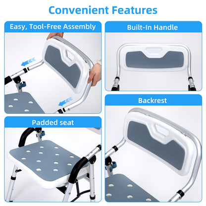 Fasjloctavty Shower Chair for Inside Shower,Foldable Shower Chair for Elderly and Disabled, Adjustable Height Chairs with Padded Arms and Back for Bathroom,Compact and Comfortable，Regular Standard