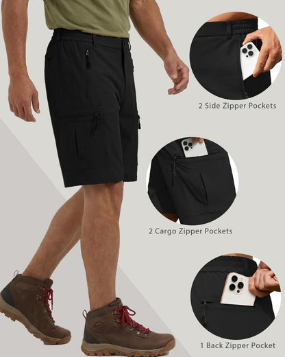 COOFANDY Men's Shorts Cargo 9" Hiking Workout Golf Cargo Shorts Qucik Dry Summer Travel Camping Running Fishing Black