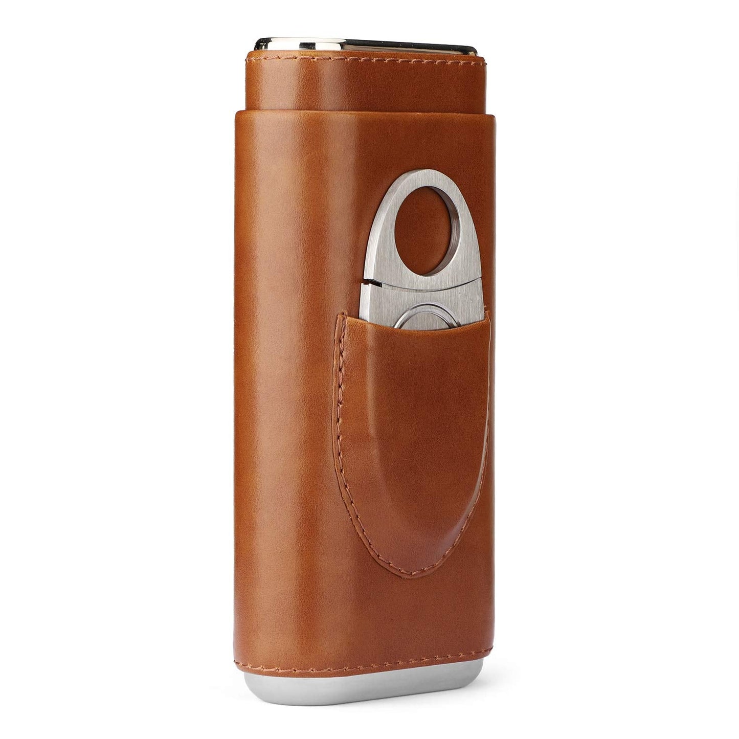 Time C club M Cigar Case Travel 3- Finger Elegant Leather Cigar Case with Cedar Wood Lined Cigar Cutter