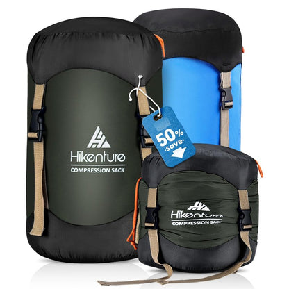 Hikenture Compression Sack for Sleeping Bag, Upgrade Anti-Tear Nylon Sleeping Bag Stuff Sack, 10L/14L/20L/30L Water-Resistant Compression Bag, Storage Bag (Dark Green, 20L)