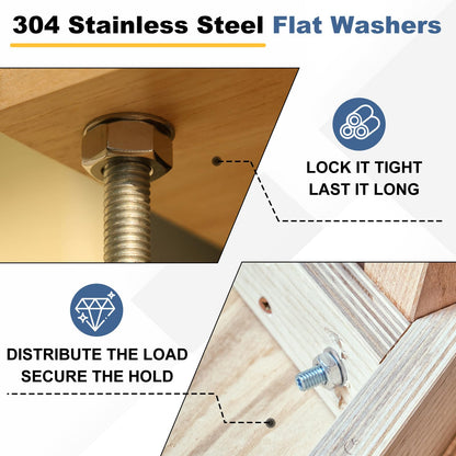 PATIKIL M8 304 Stainless Steel Flat Washer, 50 Pcs 8mm ID 15.5mm OD 1.5mm Thick Metric Washers Metal Sealing Gasket Ring for Screws Bolts Factories Home Outdoor Projects