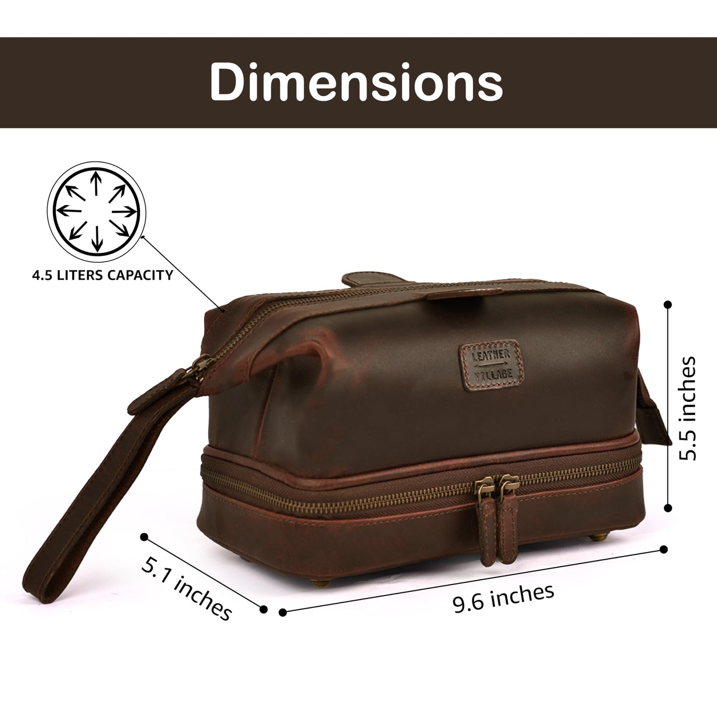LEATHER VILLAGE Genuine Leather Dopp Kit – Large Travel Toiletry Bag with Waterproof Lining, Dual-Zip Design for Men & Women, Organizer for Shaving, Makeup & Essentials - Cherry