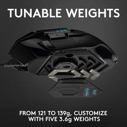 Logitech G502 HERO High Performance Wired Gaming Mouse, HERO 25K Sensor, 25,600 DPI, RGB, Adjustable Weights, 11 Buttons, On-Board Memory, PC/Mac