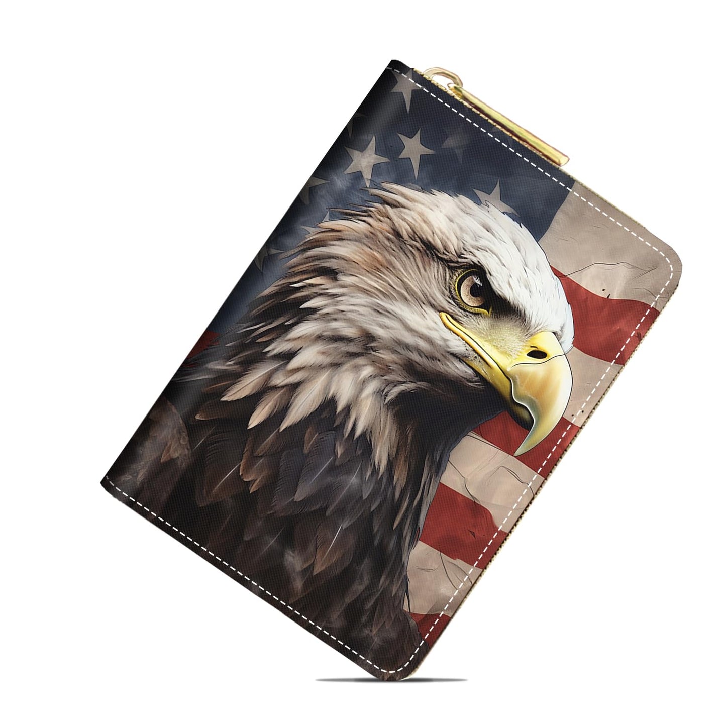 TBXOSTN Small Credit Card Holder Wallets for Women, RFID Blocking Slim Leather Card Case Wallet with Zipper Accordion Wallets, Patriotic American Flag Bald Eagle