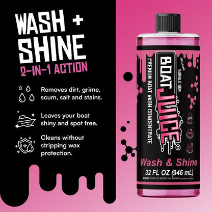 Boat Juice Boat Wash Kit | pH Neutral Soap Boat Cleaner | HydroSuds Sprayer, 2in1 Wash Mitt, XL Microfiber Towel | Bubble Gum Scent | Marine Detailing & Cleaning | Made in USA (32oz)